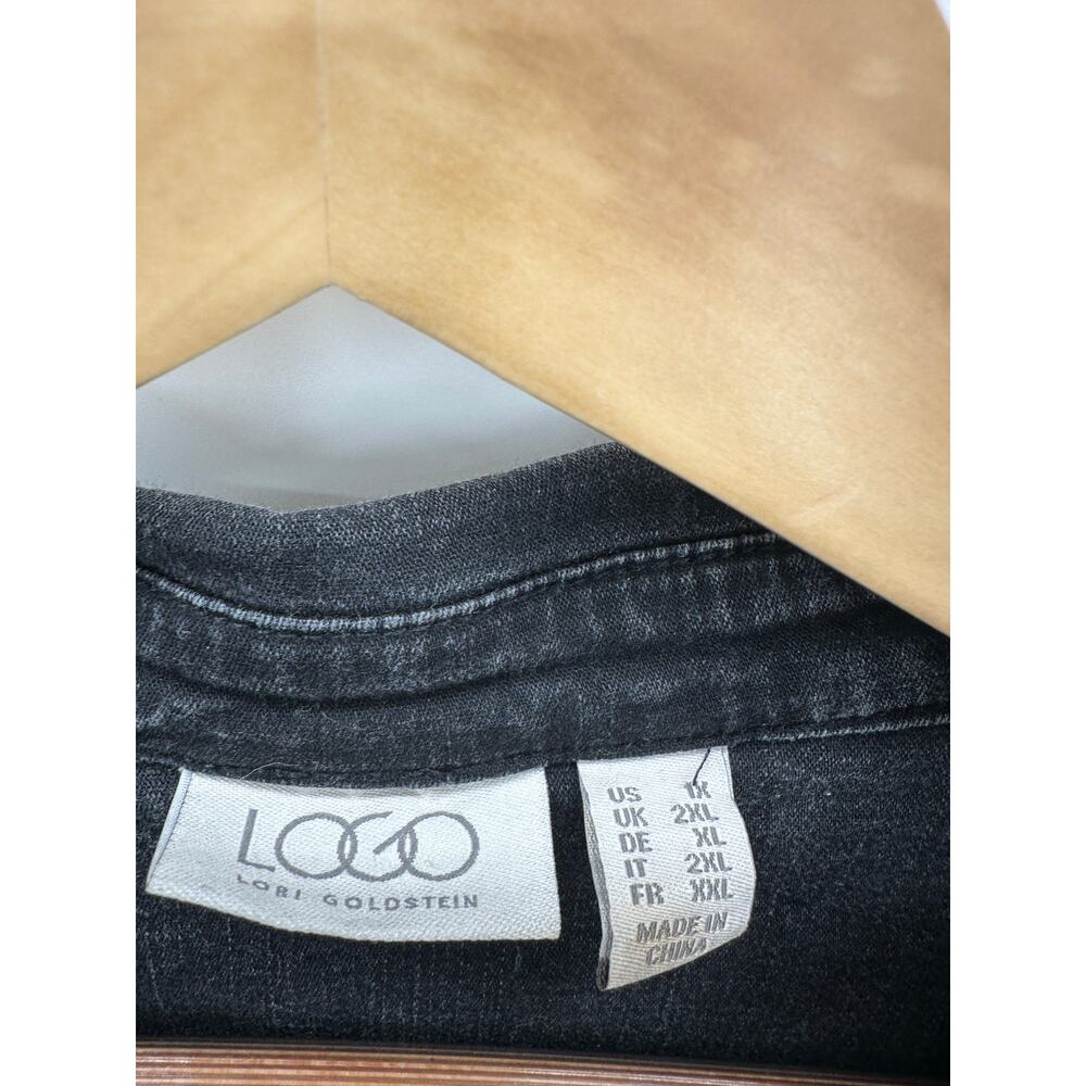 Logo Button Down Tunic Women 1X Black Washed Out Denim‎ Shirt Cotton Blend - Picture 6 of 9